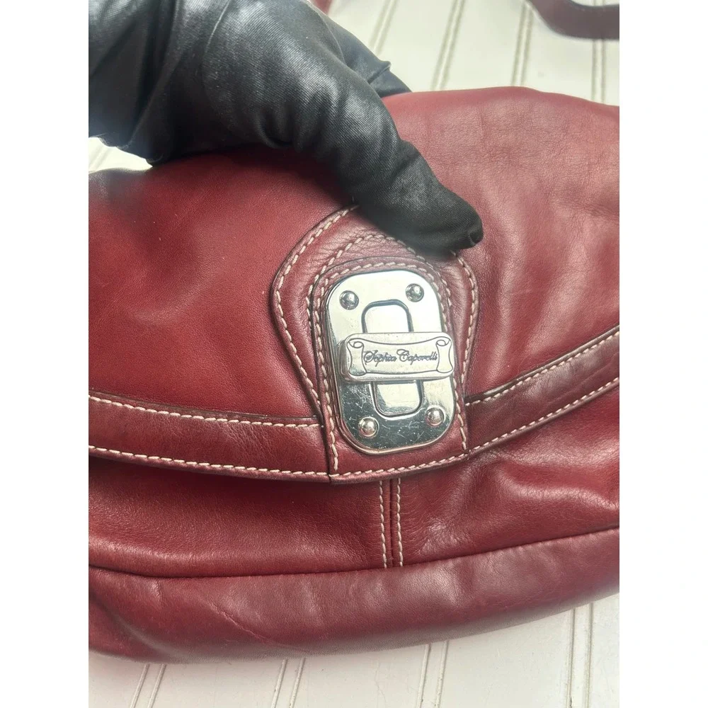 Sophia Caperelli Vintage Y2K 2000's Red Genuine Leather Small Shoulder Handbag - Picture 11 of 14